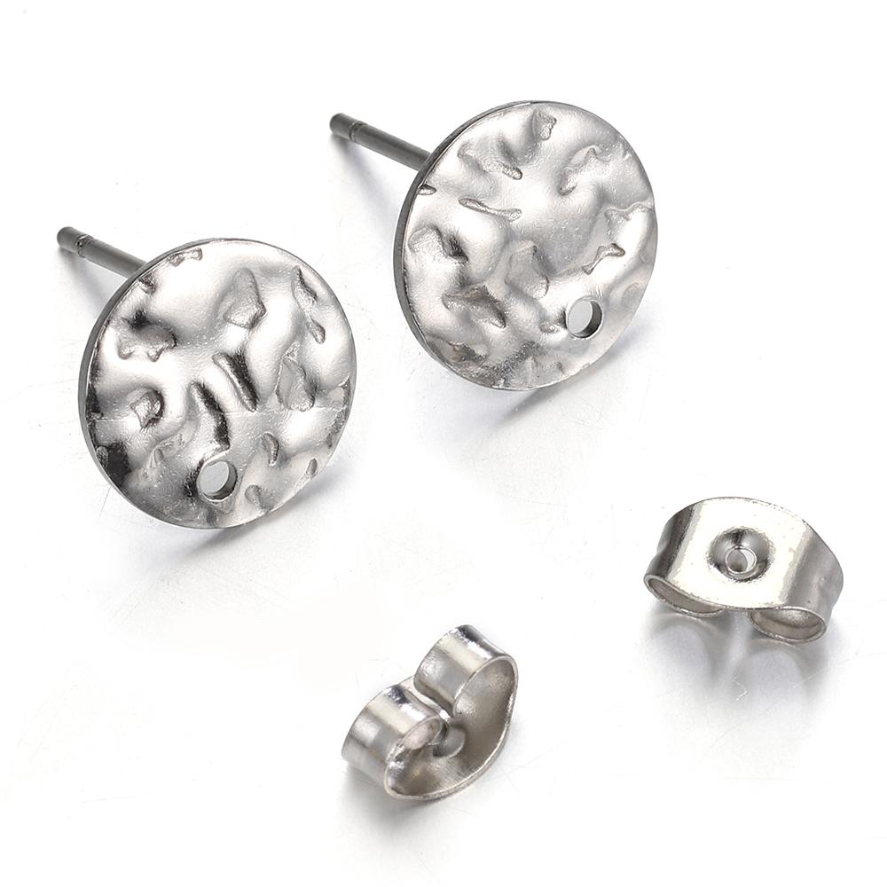 5Pairs Stainless Steel Embossing Round Ear Studs Ear Plug Set Earring Posts Back Stoppers Earrings Piercing DIY Jewelry Making