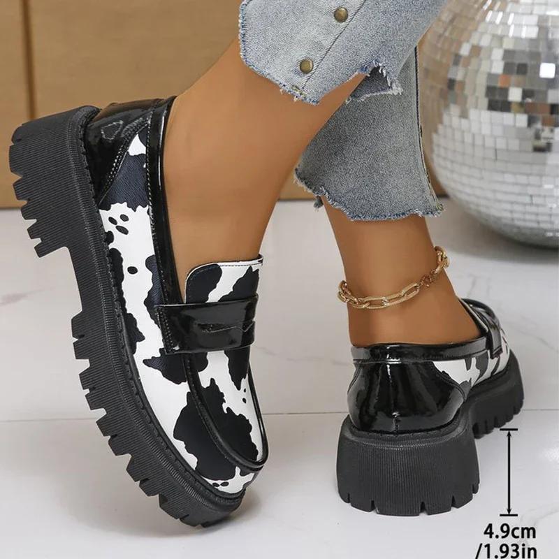 Women's Loafers Fashion Casual Zebra Stripes Loafers Shoes for Women Plus Size New Spring Autumn Round Toe Platform Female Shoes