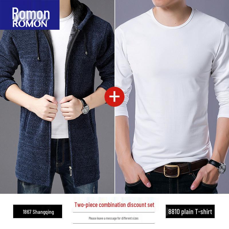 Мужской кашемировый кардиган Romon в корейском стиле - Трикотаж средней длины для весны и осени XXL180 белыйтемно-синий 7570₽