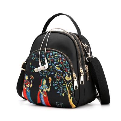 Trendy New Nylon Backpack For Women Multifunction Shoulder Crossbody Bag Printing Waterproof Rucksack Travel Lady Pack