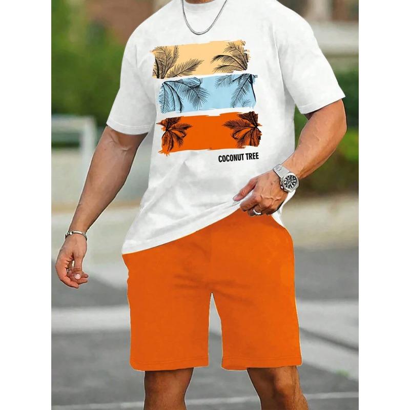 2 Piece Summer Casual Everyday Men's Short Sleeve Shorts Set Hawaiian Print Men's T-shirt Outdoor Sports Men's Beach Shorts