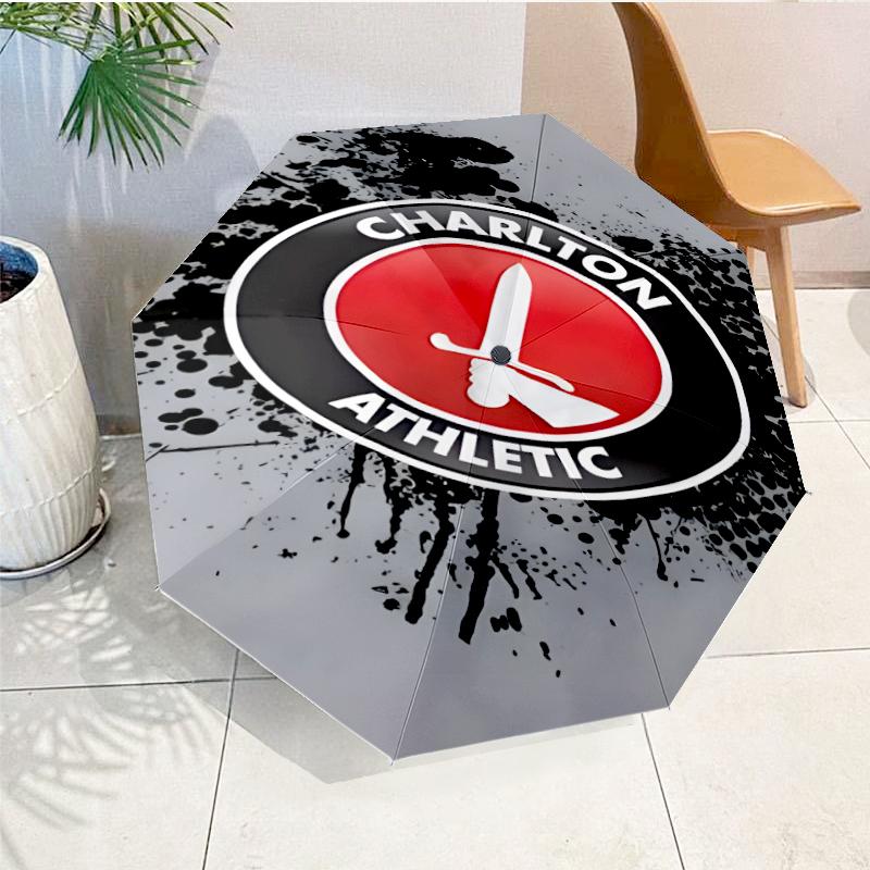 Football Charlton-Athletic Crest Automatic Folding Umbrella - 8-Rib Travel Umbrella with Auto Open/Close & Portable, Gift for Christmas, Birthdays