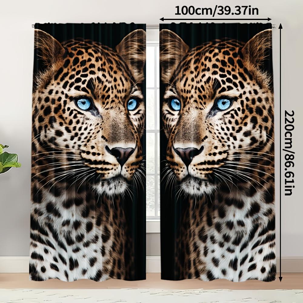 2 Panels Leopard Printed Curtains Blue Eyes Big Cat Animal Pattern Polyester Living Room Bedroom Window Drapes Home Decor