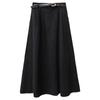 Versatile Washed Cotton Midi Skirt - High Waist, Solid Color, Double Pockets, Slimming A-line for Women, Early Autumn.