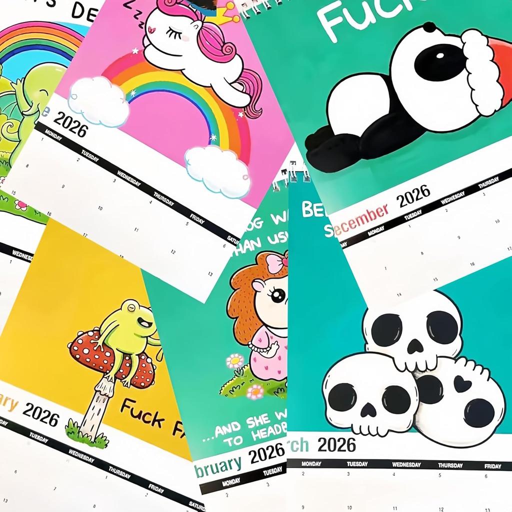 Wall Funny Calendar 2026 Cute Offensively Unapologetically Fun, Fu It Spiral Bound Hold Calender, Different Animals in 12 Month for Home Decor