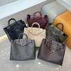 Cowhide Woven Large Bag, Silver Butterfly Buckle Portable Tote Bag, the Same Large-capacity Shoulder Messenger Bag for Men and Women