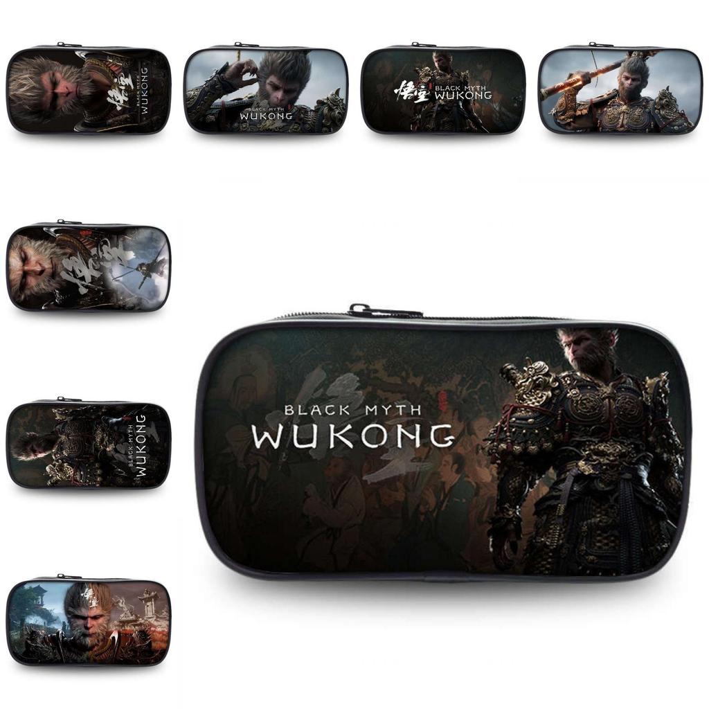 Versatile Black Myth Wu Kong Pencil Bag Generous Capacity For School Supplies