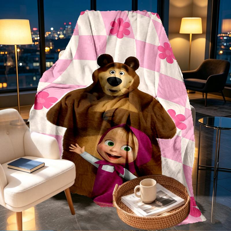 Masha and The Bear Print Blanket - Soft & Comfortable, for Bedroom, Travel, Sofa, Home Decoration - Birthday Christmas Gift for Friend
