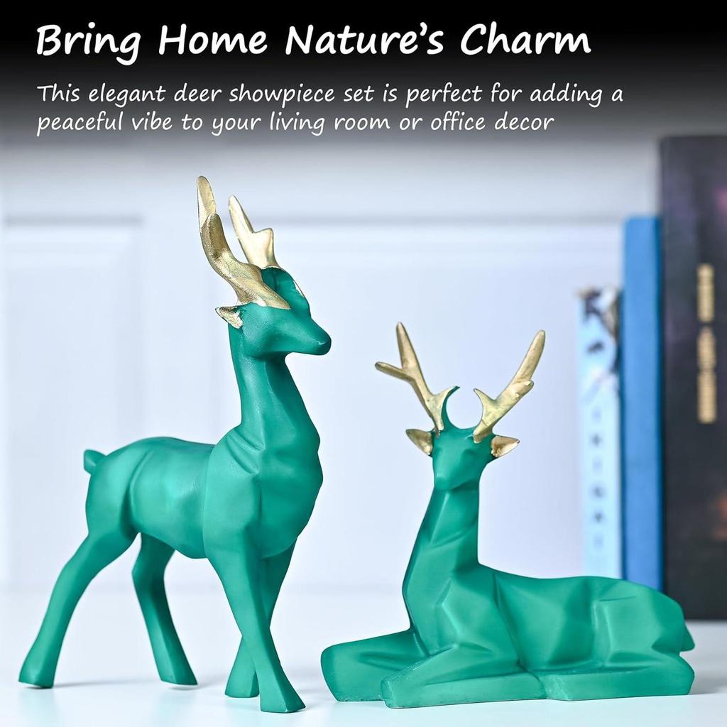 Couple Gifts for Anniversary, Set of 2 Green Deer Statues – Nature-Inspired Figurines for Home and Office Décor