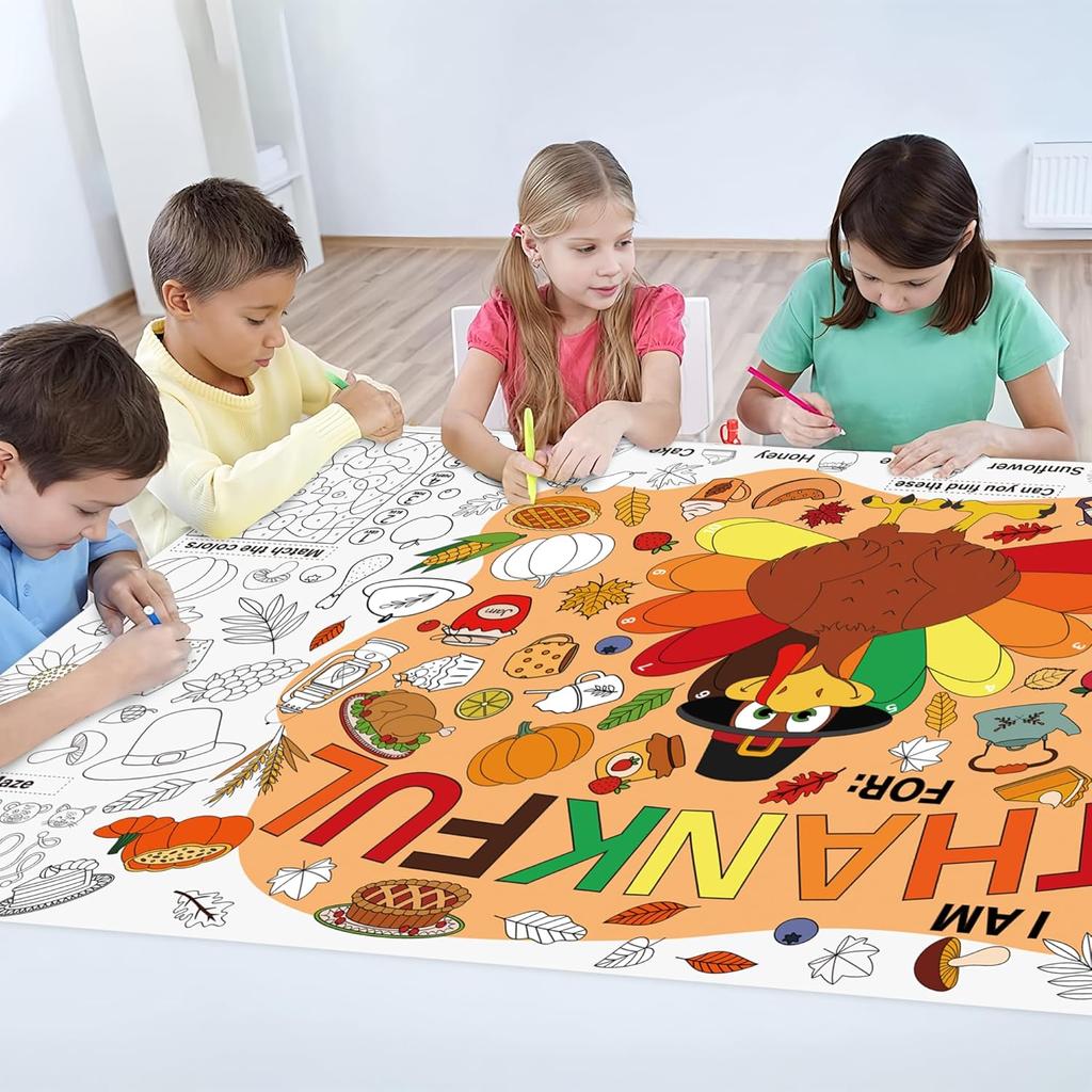 Thanksgiving Giant Coloring Poster Tablecloth 72 x 35.5 Inch Giant Drawing Paper Crafts for kids Turkey Themed Coloring Poster Thanksgiving Paper