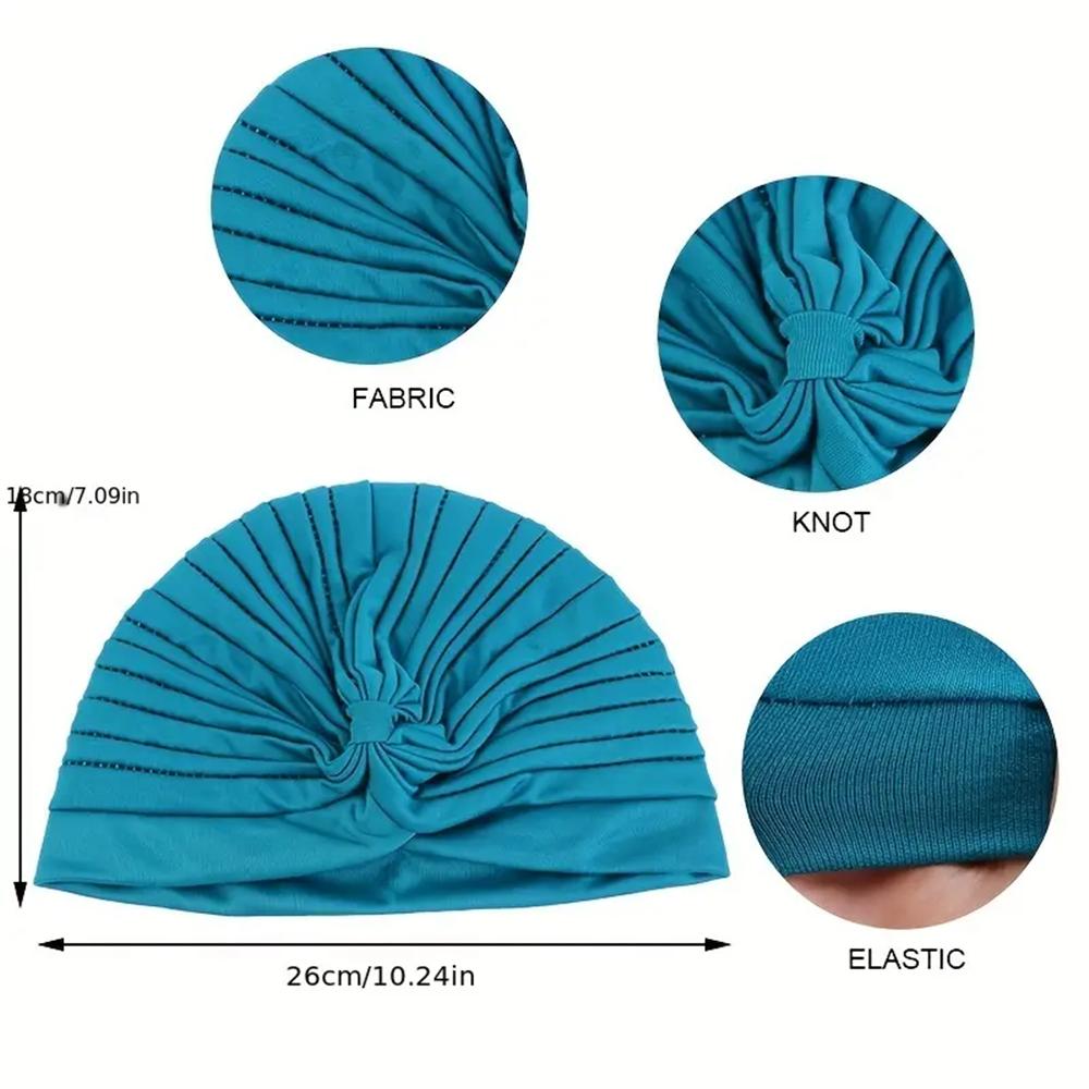 6pcs Soft & Cozy Womens Pleated Turban Caps - Elastic, Comfortable, Unscented Headwraps for Chemo, Solid Colors, Variety Pack Fo