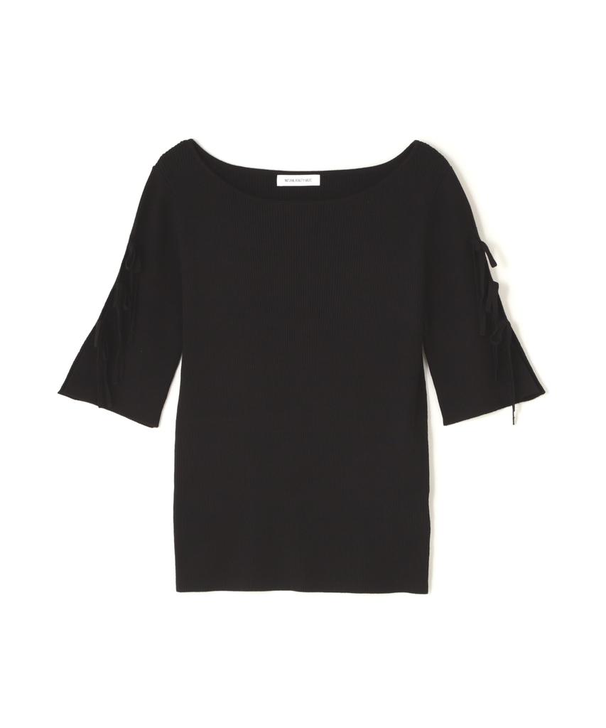 Natural Beauty Basic Black Slit Ribbon Sleeve Knit Sweater Women's