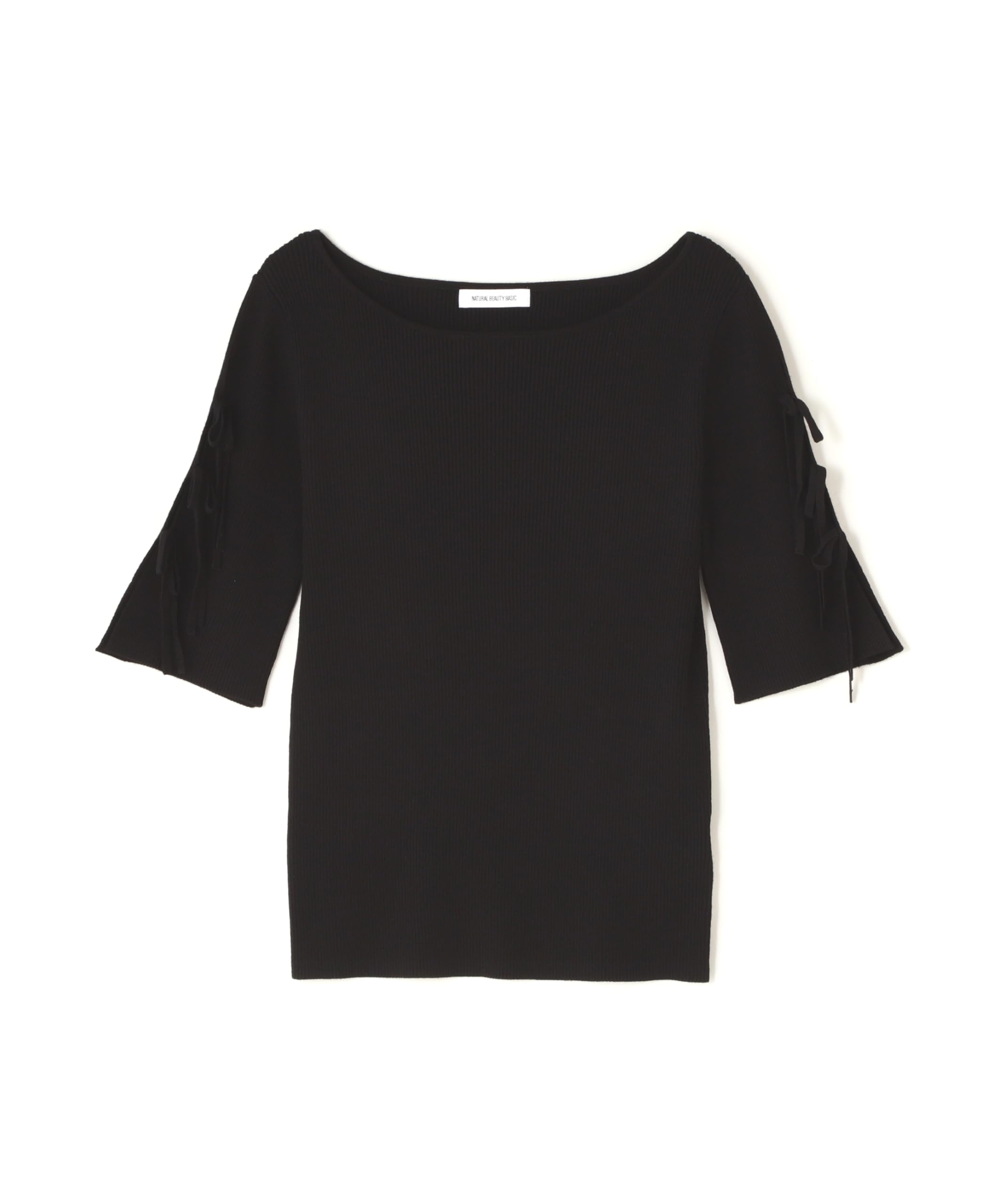 

Женский трикотажный свитер Natural Beauty Basic черного цвета с разрезом и рукавами-лентами чёрный