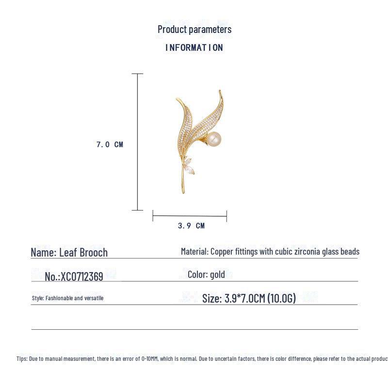 Elegancka broszka w kształcie liścia z cyrkoniami i perłami - Luksus i wyrafinowany design