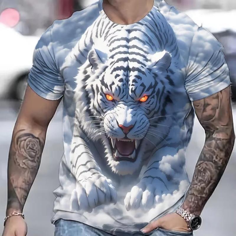 Fashion Tiger T-Shirt For Men Animal 3D Print Men's Shirts Summer Short Sleeved Tee Round Neck Oversized Top Casual Men Clothing