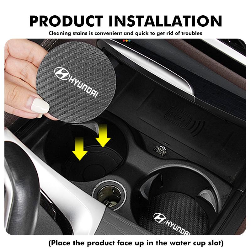 2Pcs Car Coasters Water Cup Holder Pads Anti Slip Accessories For Hyundai NLINE I30 I20 Venue Tucson Kona IX35 I40 IX20 Tiburon HH52