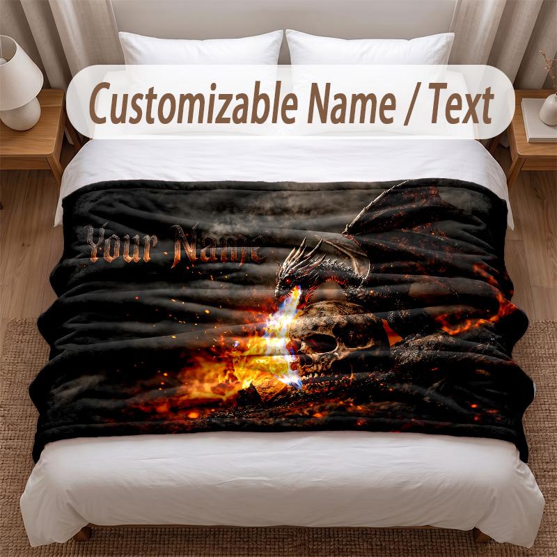 Skull Gothic Theme Soft Blanket Personalized Custom Name Text Print Warm Blanket Home Sofa Bedroom Decor
