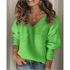 QICED Women's Fashion Casual Solid Color Print Long Sleeve V Neck Blouses & Shirts