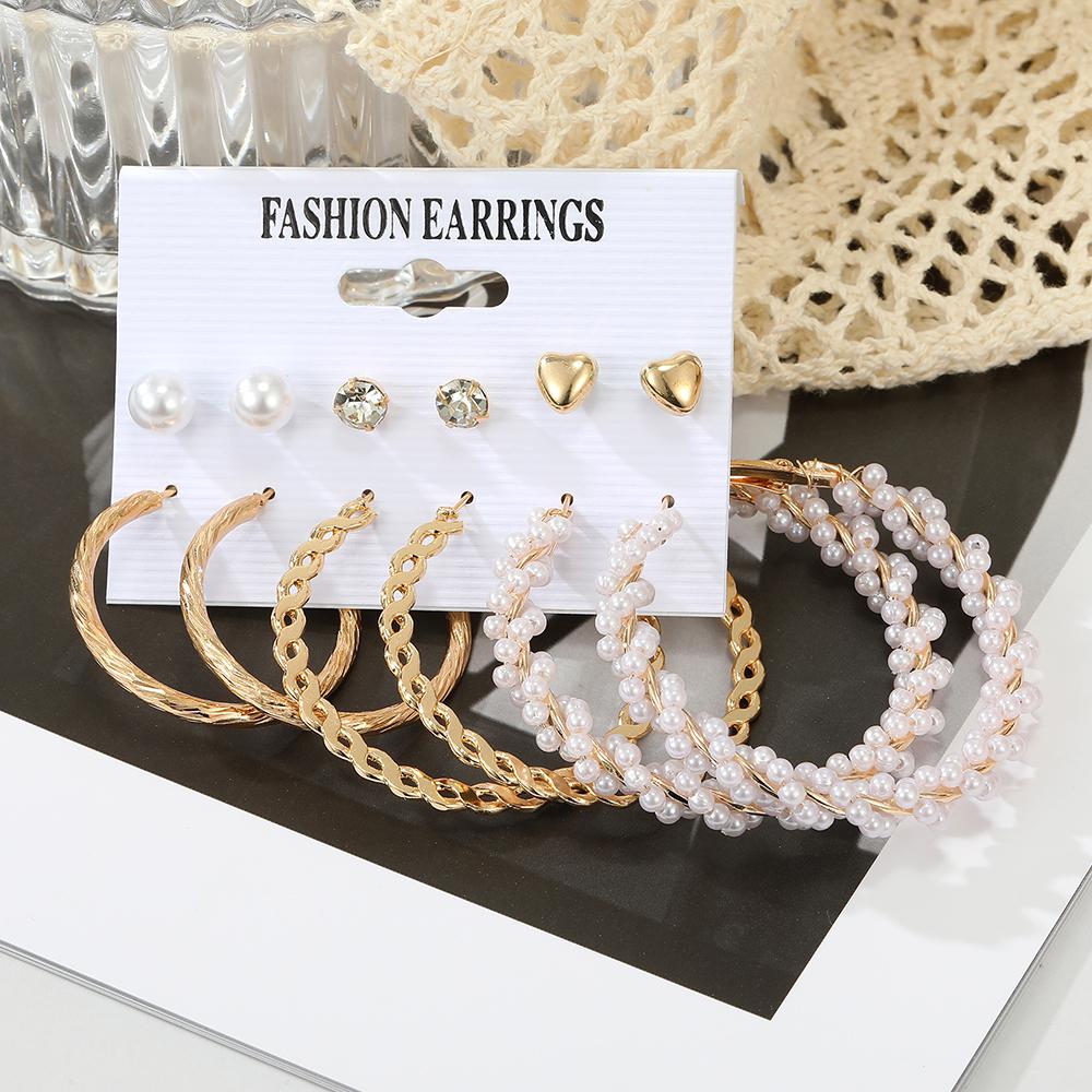 Fashion Hoop Earrings Set for Women Elegant Geometric Round Zircon Stud Earrings Trendy Jewelry