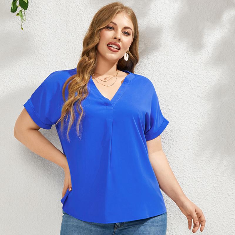 

Женская летняя однотонная блузка с v-образным вырезом и коротким рукавом