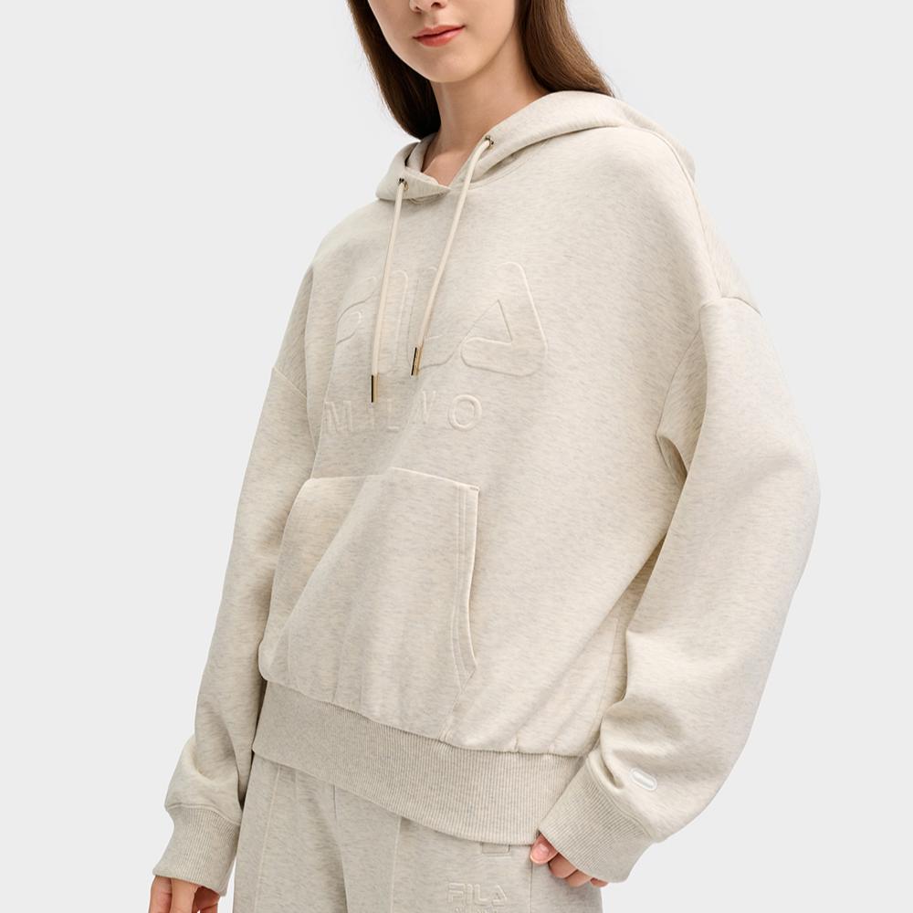 FILA Milano Series Simple Comfortable Hooded Sweatshirt Women sweatshirt Light-Khaki Flower-Gray F11W515205FLK