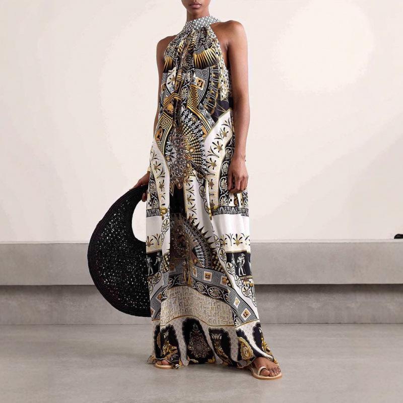 European & American 2025 French Retro Slimming Waist Hepburn Style Long Dress Medium