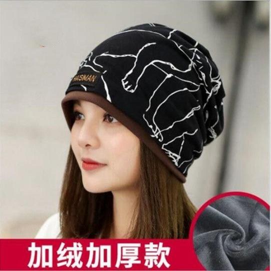 Pure cotton winter hat women's velvet warm scarf dual-purpose windproof pullover hat women's