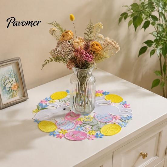 Decorative Mats for Dining Table Easter Rabbit Egg Placemat, Polyester Fiber Mat, Non Cartoon Bunny Desktop Decor Slip Hollow Tableware Mat