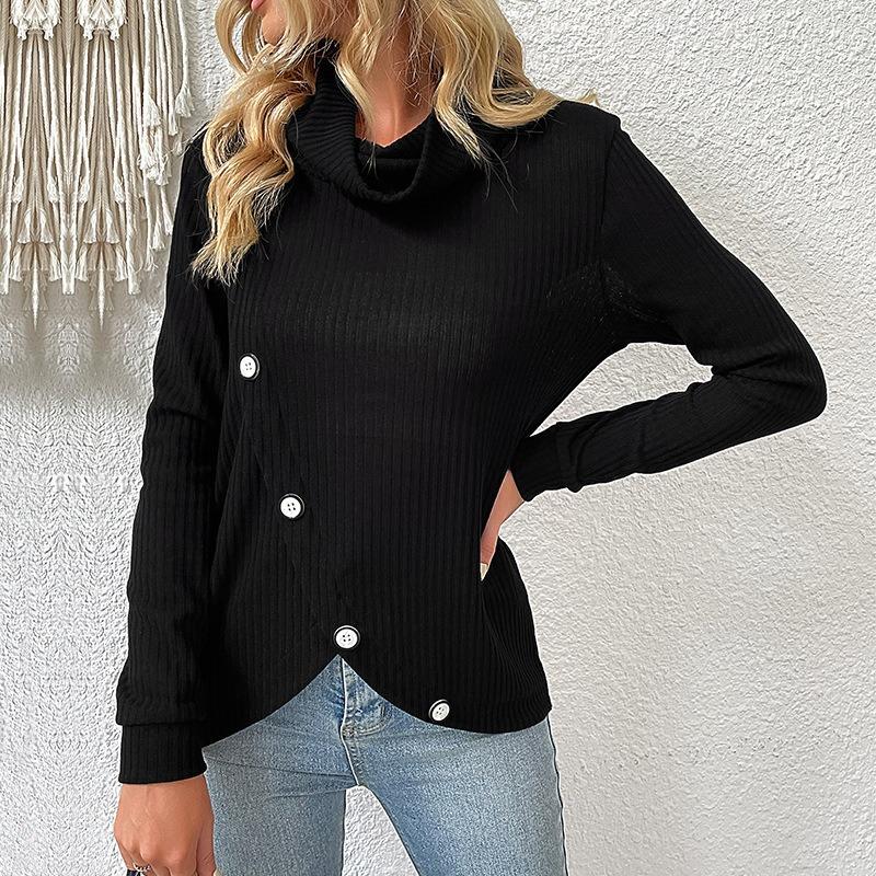 Women S Long Sleeve Knit Pullover Top Mock Neck Solid Color Irregular Hem