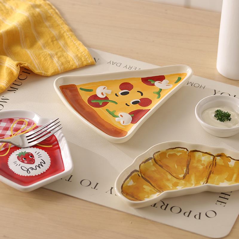 Cute Bread Shaped Ceramic Plate Seasoning Serving Dish Spice Snack Plates Fruit Sushi Bowl Kitchen Tableware Accessories
