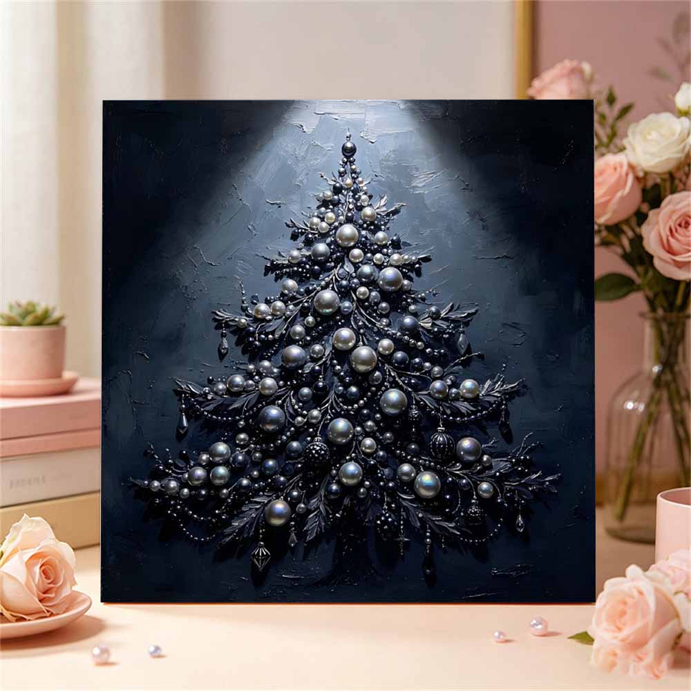 Small Framed Pearl Painting Kit Black Christmas Tree DIY Shiny Bead Art Creative Leisure Craft Ready to Display Elegant Home Decor Art Piece