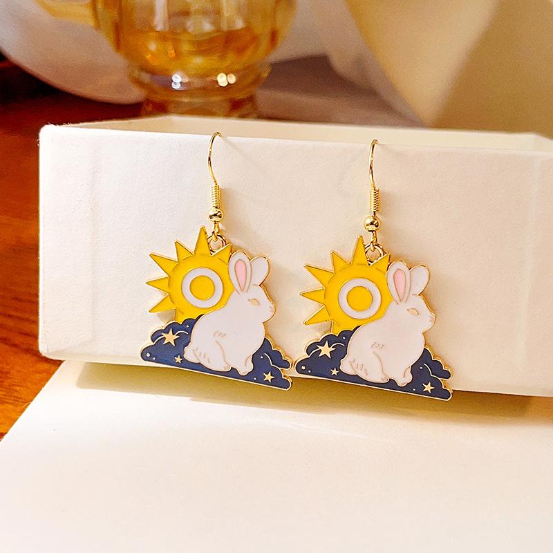 Fashion Cute Fox Koi Cat Rabbit Earrings for Women Girls Sweet Cartoon Enamel Painted Animal Earrings Jewelry Gift