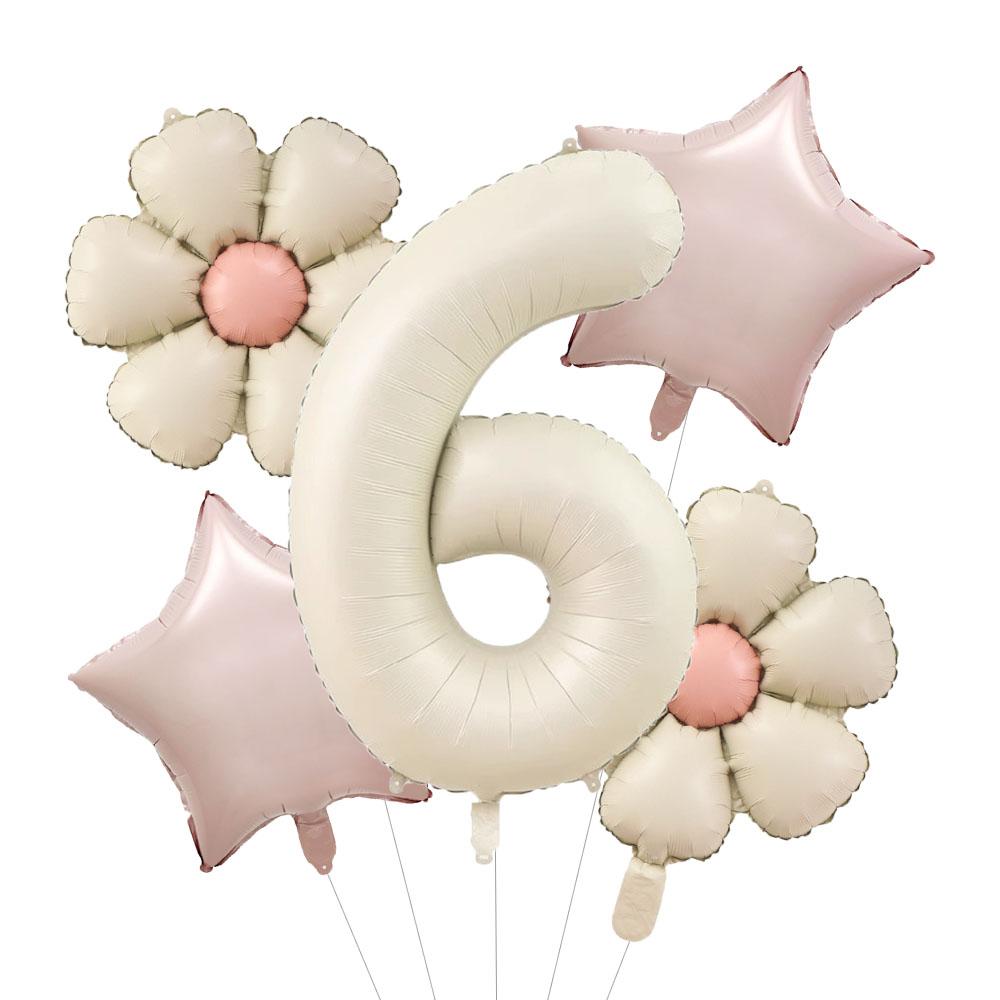 5pcs 18inch Matte Daisy Balloons 32inch Cream Number Pink Star Happy Birthday Aluminum Foil Balloon Birthday Party Wedding Decor