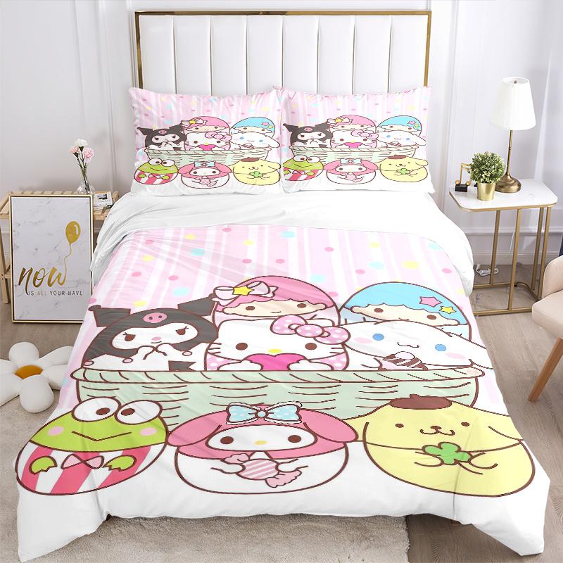 3pcs Dart Sanrio Character Design Print Bedding Set (1 Cover + 2 Pillowcases, Without Inserts), Soft and Comfortable W024