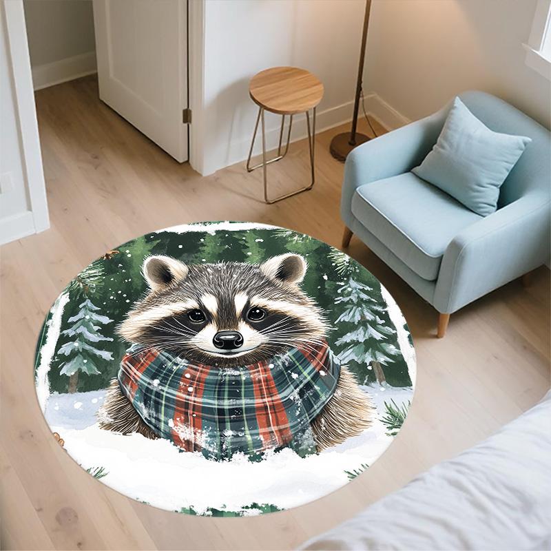 Vintage Raccoon,Round Area Rug,Carpet Rug for Living Room Bedroom Sofa Playroom Decor,Non-slip Floor Mat