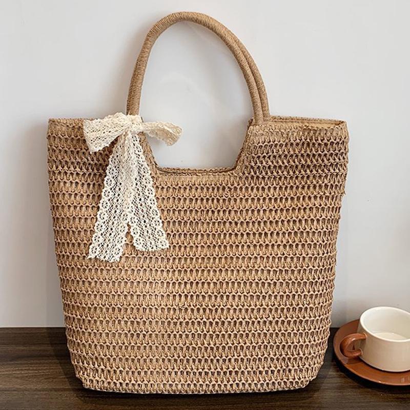 Popular And Spring Summer Yogodlns New Large Capacity Straw Woven Bag Holiday Beach Bag Women Versatile Ins Handmade Shoulder Bag Tote Bag