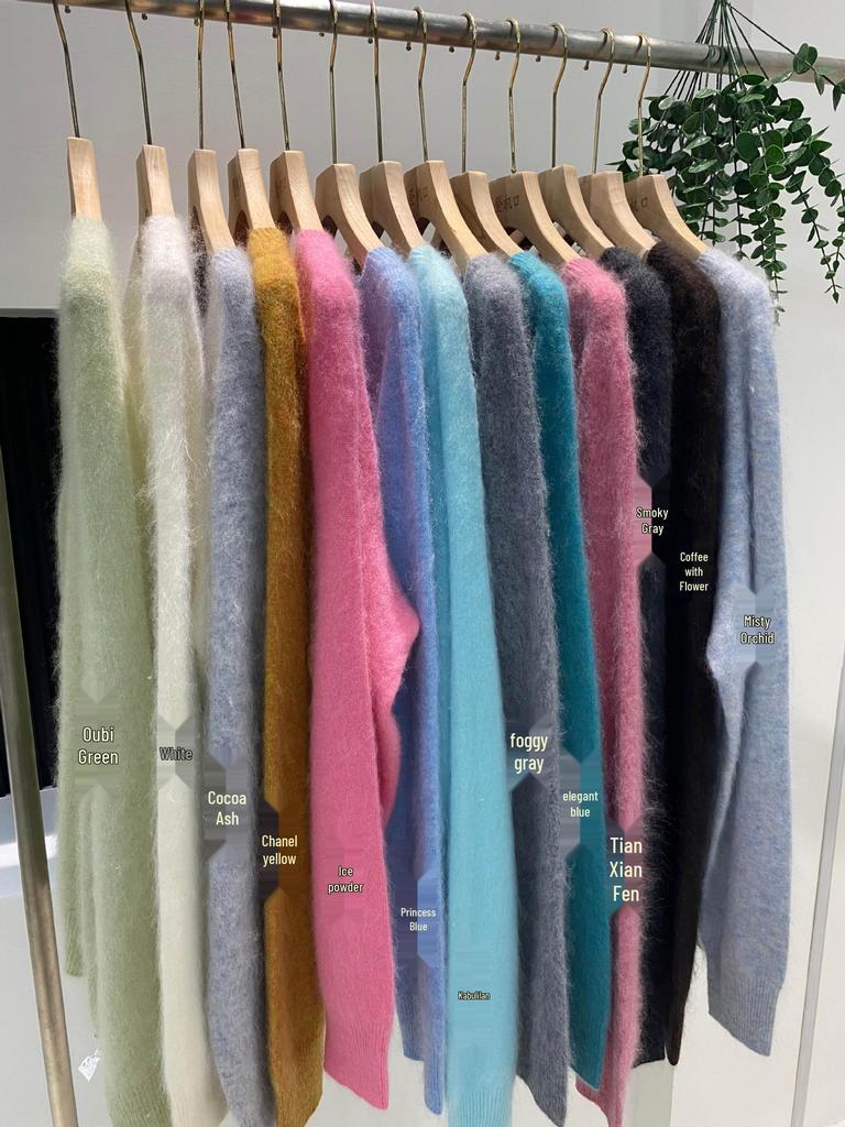 Women's Gray Wool Knit Cardigan - Brushed, Pilled Sweater for Autumn/Winter, High-End Simple Style Coat