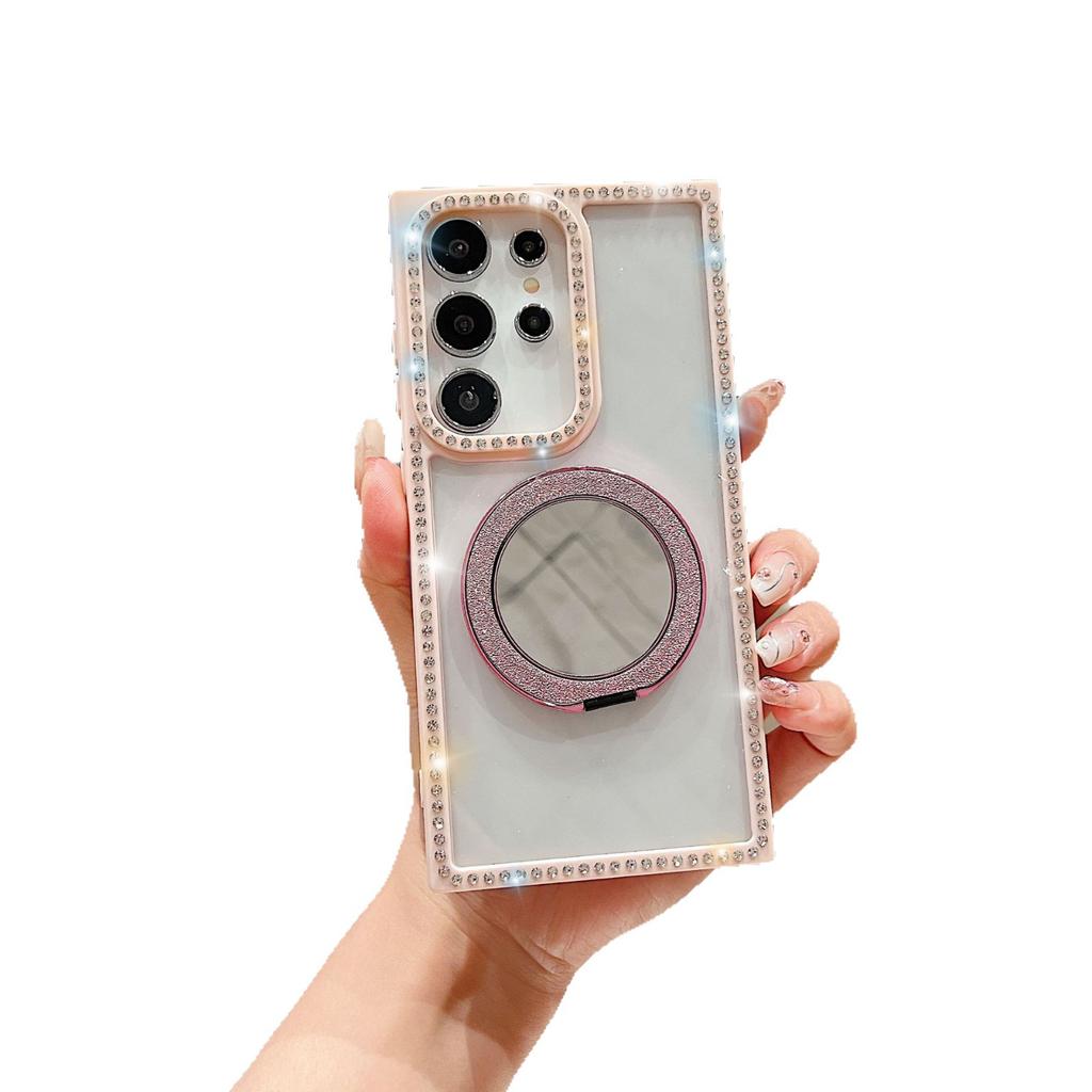 Samsung S25ultra Side Drill Mobile Phone Case Mirror Flashing Stand Transparent A56A15 Suitable for Apple 16Promax