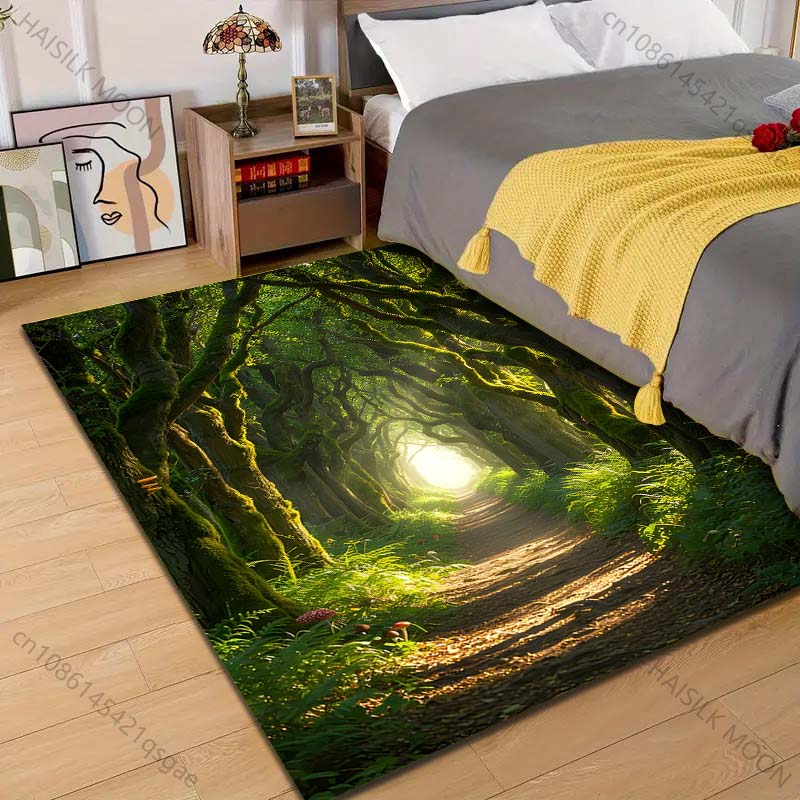 

1PC Green forest path sunlight Print Carpet Rug for Living Room Bedroom Sofa Doormat Home Decor Non-slip Floor Mat 40x60cm
