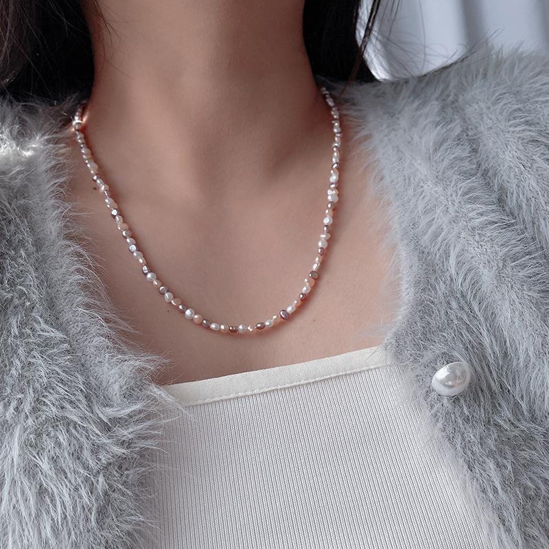 Alien-shaped Freshwater Pearl Necklace, Collar Chain, Fashionable Powder White and Purple Pearl Neck Chain