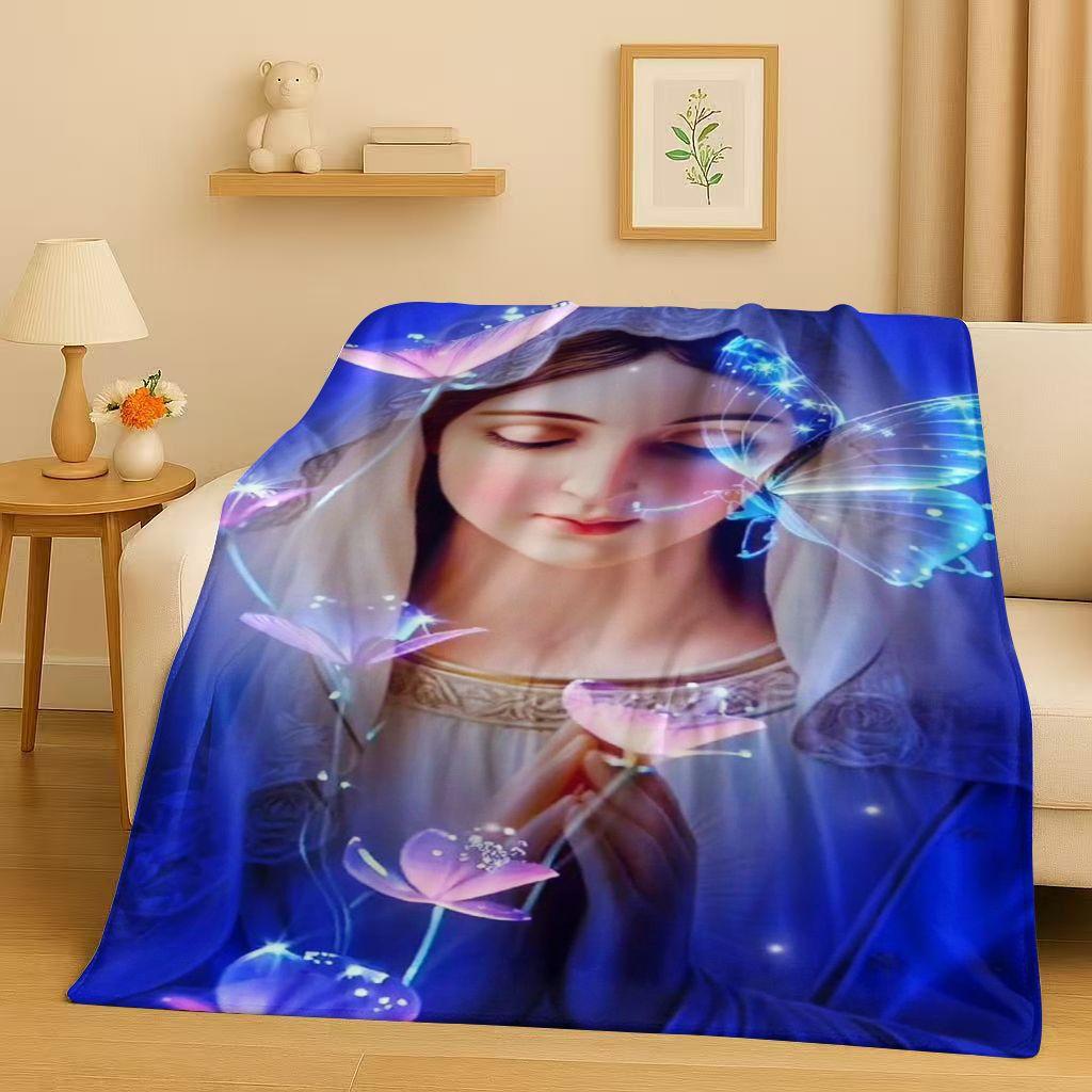 Classic Jesus Virgin Mary Art Flannel Blanket,Ultra Soft Warm Plush Throw for Home Bedroom Bed Sofa Cover Office Travel Gift Kid