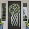 42cm Spring Eucalyptus Wreath with Rabbit Ears for All Season Door Wall Mantel Decoration Green Plastic Silk Material