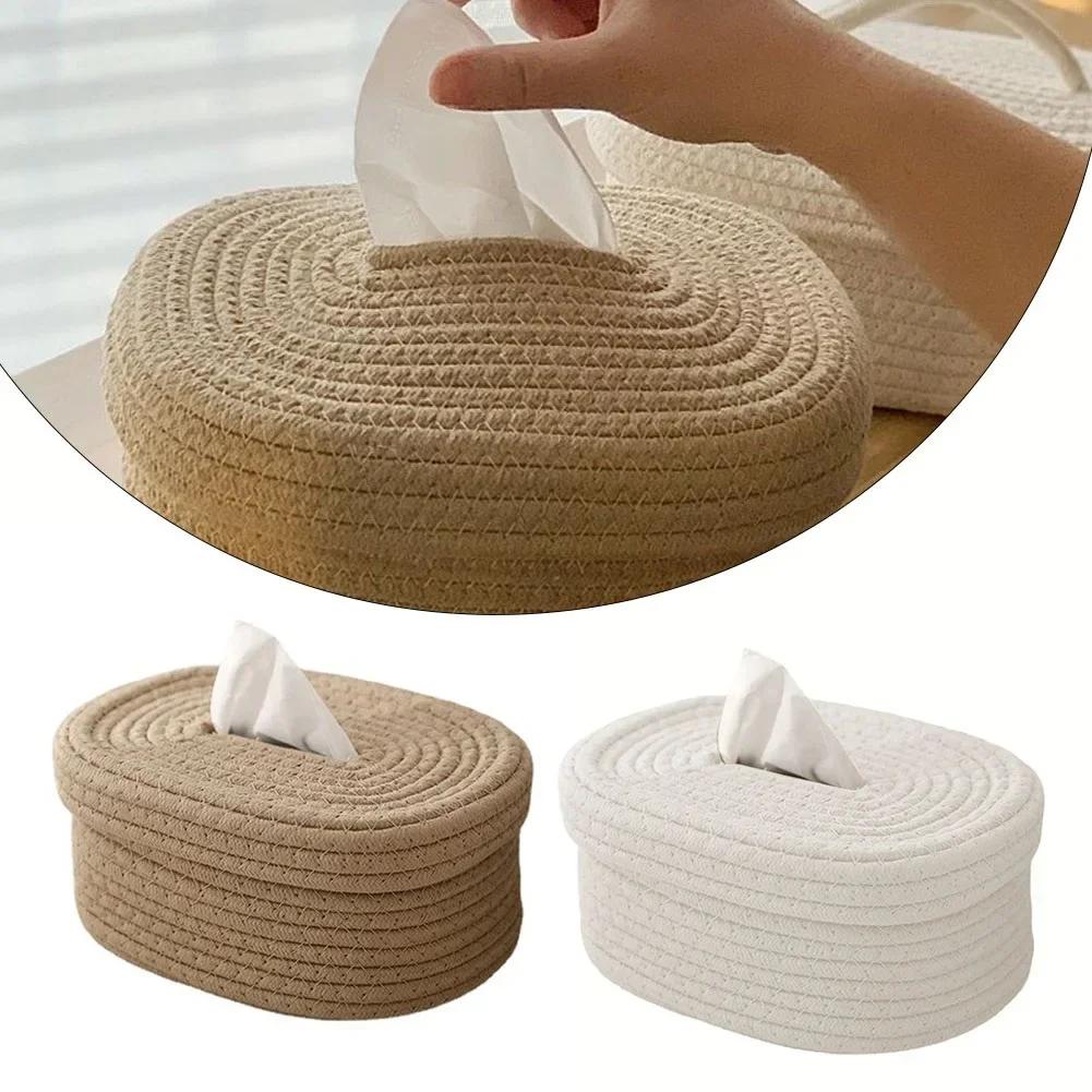 1PC Tissue Box Cotton Rope Woven Tissue Box Storage Box Desktop Storage Box Pumping Paper Box Home Office Room Car Decor Tissue Box