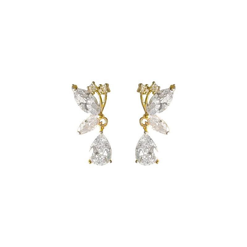 Elegant Zircon Butterfly Water Drop Earrings: Simple, High-End, Light Luxury Studs