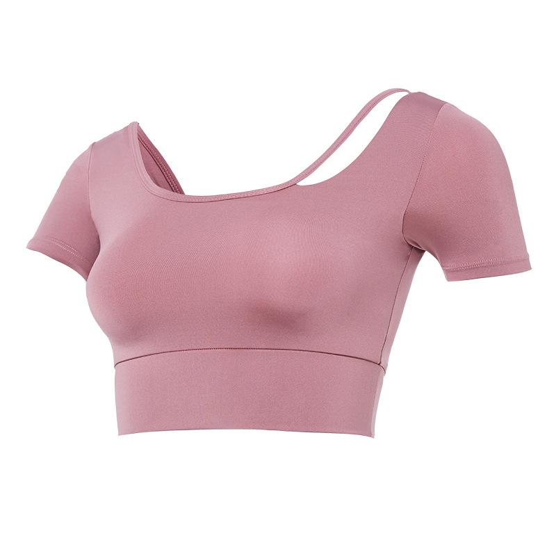 Women's Yoga Wear with Bra Pads, Pilates Tank Top, Short-sleeve T-shirt, Tight Quick-dry Short Fitness Top, Sleeveless