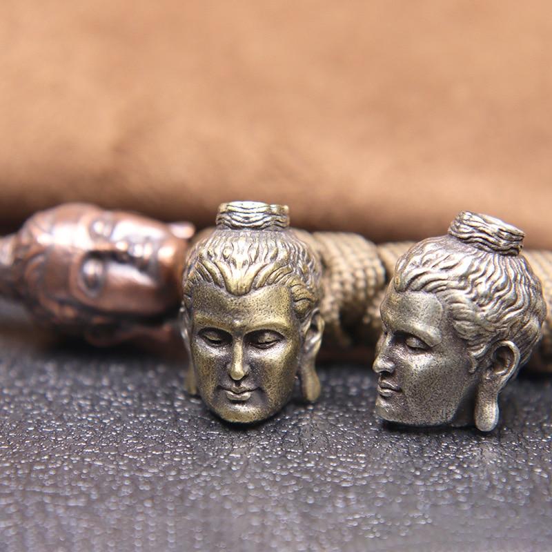 Shakyamuni Buddha Head Brass Lanyard Pendants Buddhism Paracord Beads Charms EDC DIY Umbrella Rope Bracelets Accessories Jewelry