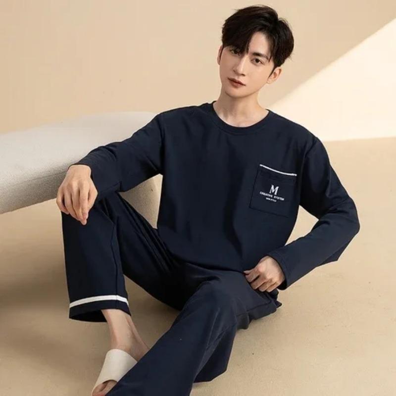 

Домашняя одежда из хлопка с рисунком медведя для мужчин, топ и штаны с длинными рукавами, ночная рубашка для мальчиков, пижамный комплект, модная пижама L for 47-65kg