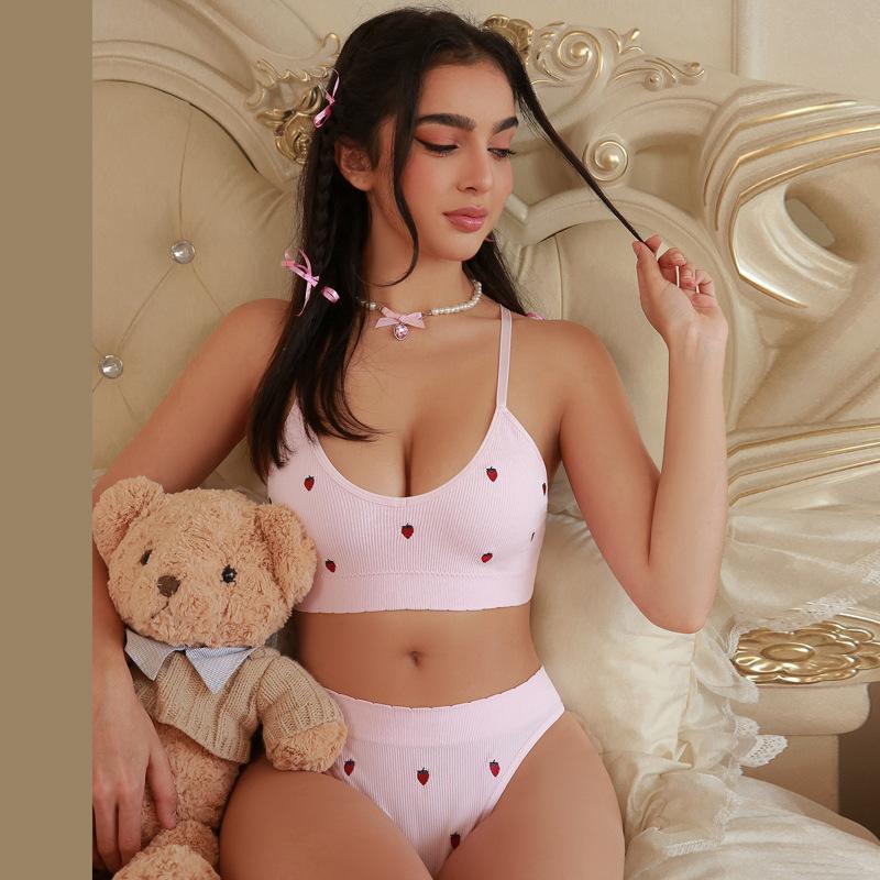 

Новый женский комплект бюстгальтера, розовый, сексуальный, с вышивкой клубники 2XL(INTL.XL)