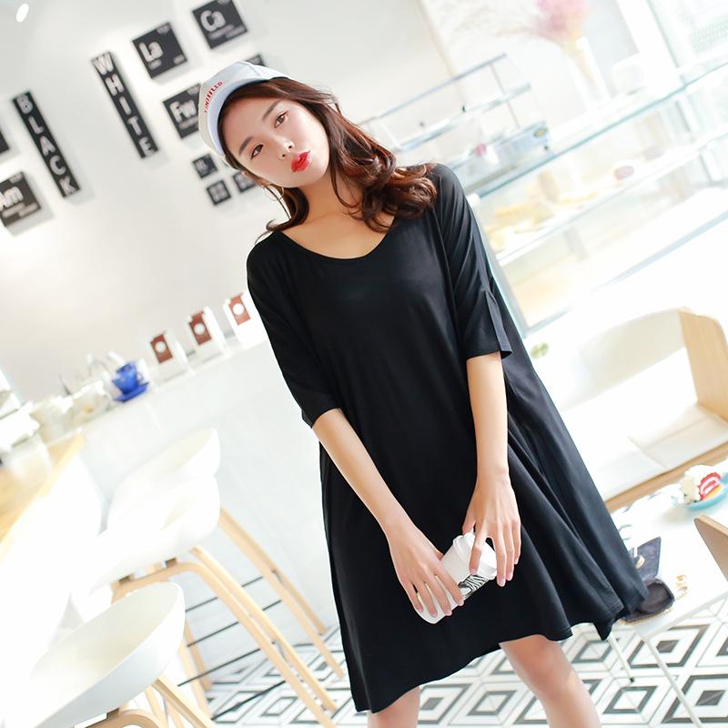 Plus Size Modální tričkové šaty s polovičními rukávy - Jarní/letní noční košile