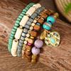 6-Piece set of new wooden beaded leather men's and women's bracelets, suitable for daily wear by men and women